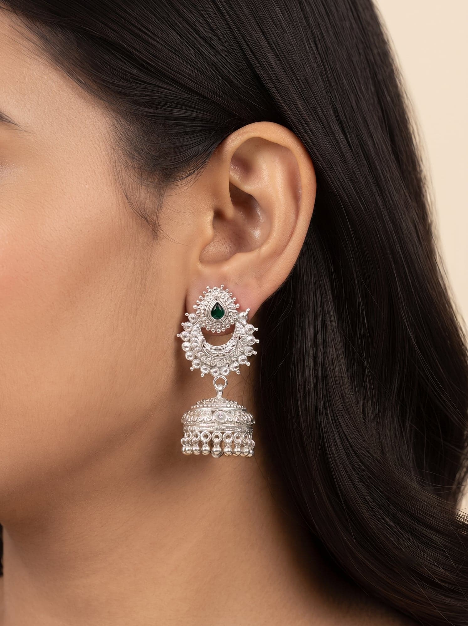 Kumaoni Hari Boond Jhumka in 925 sterling silver, view 2