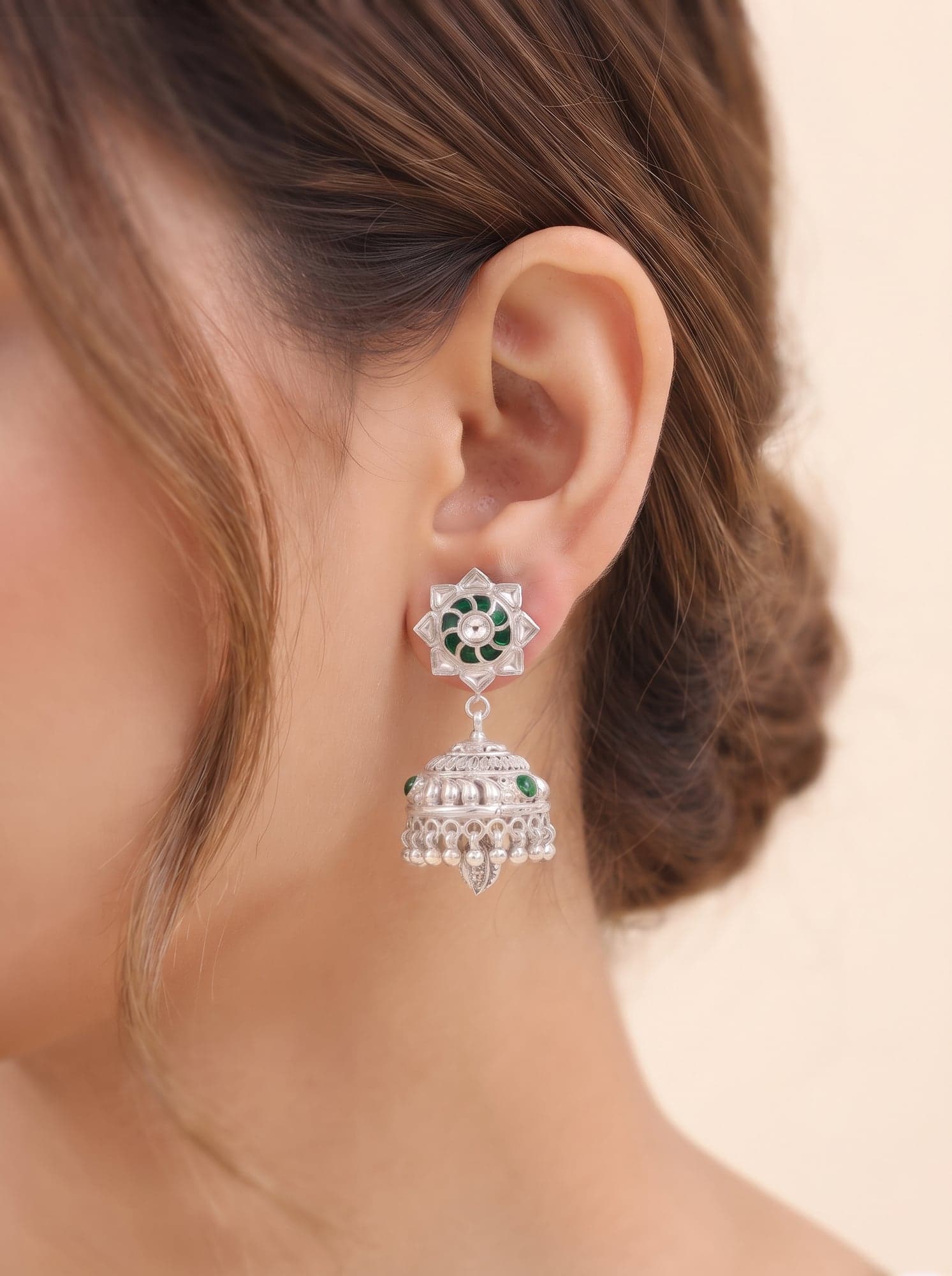 Kumaoni Hari Phool Jhumka in 925 sterling silver, view 2