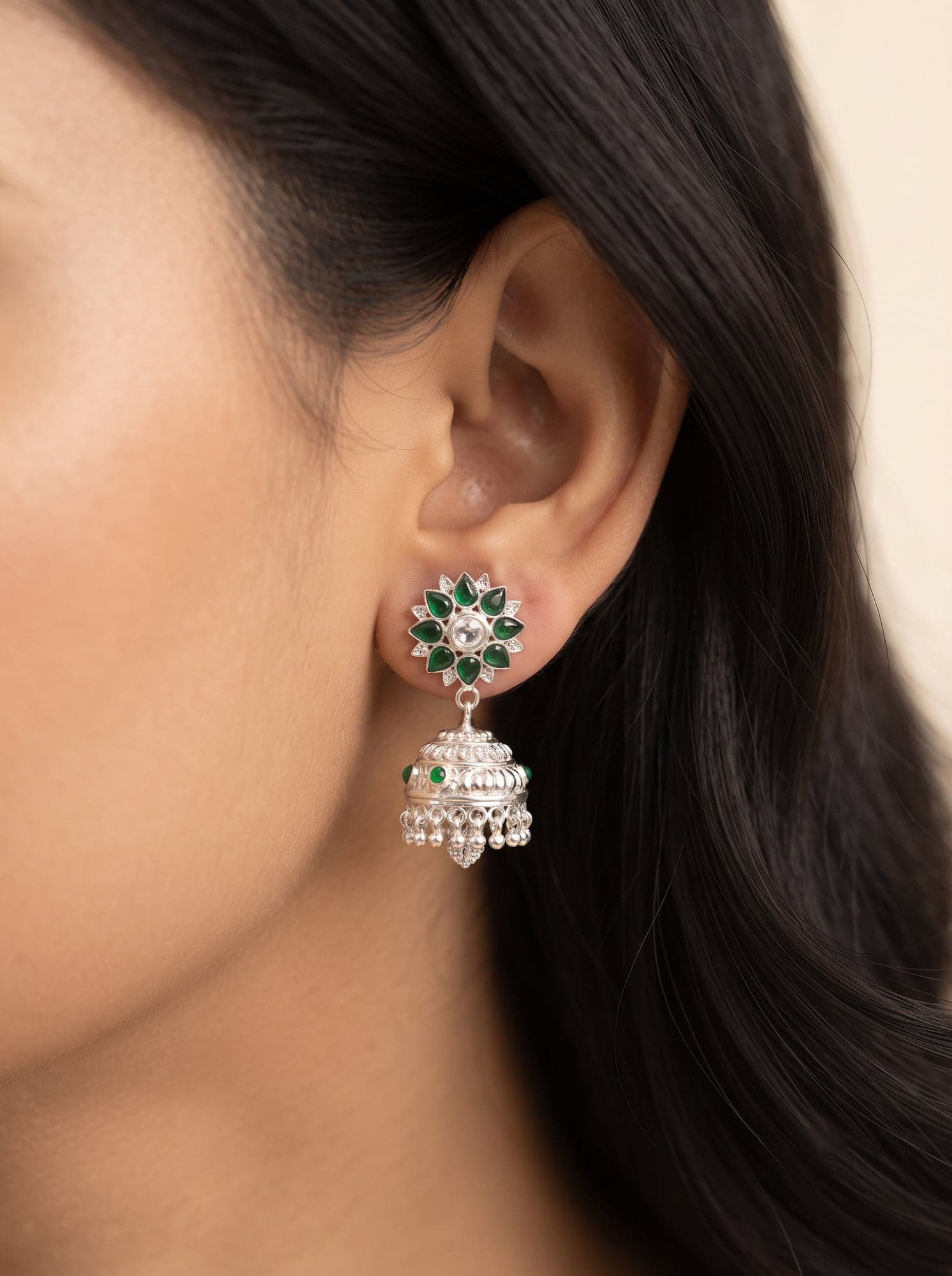 Kumaoni Harit Tara Jhumka in 925 sterling silver, view 2
