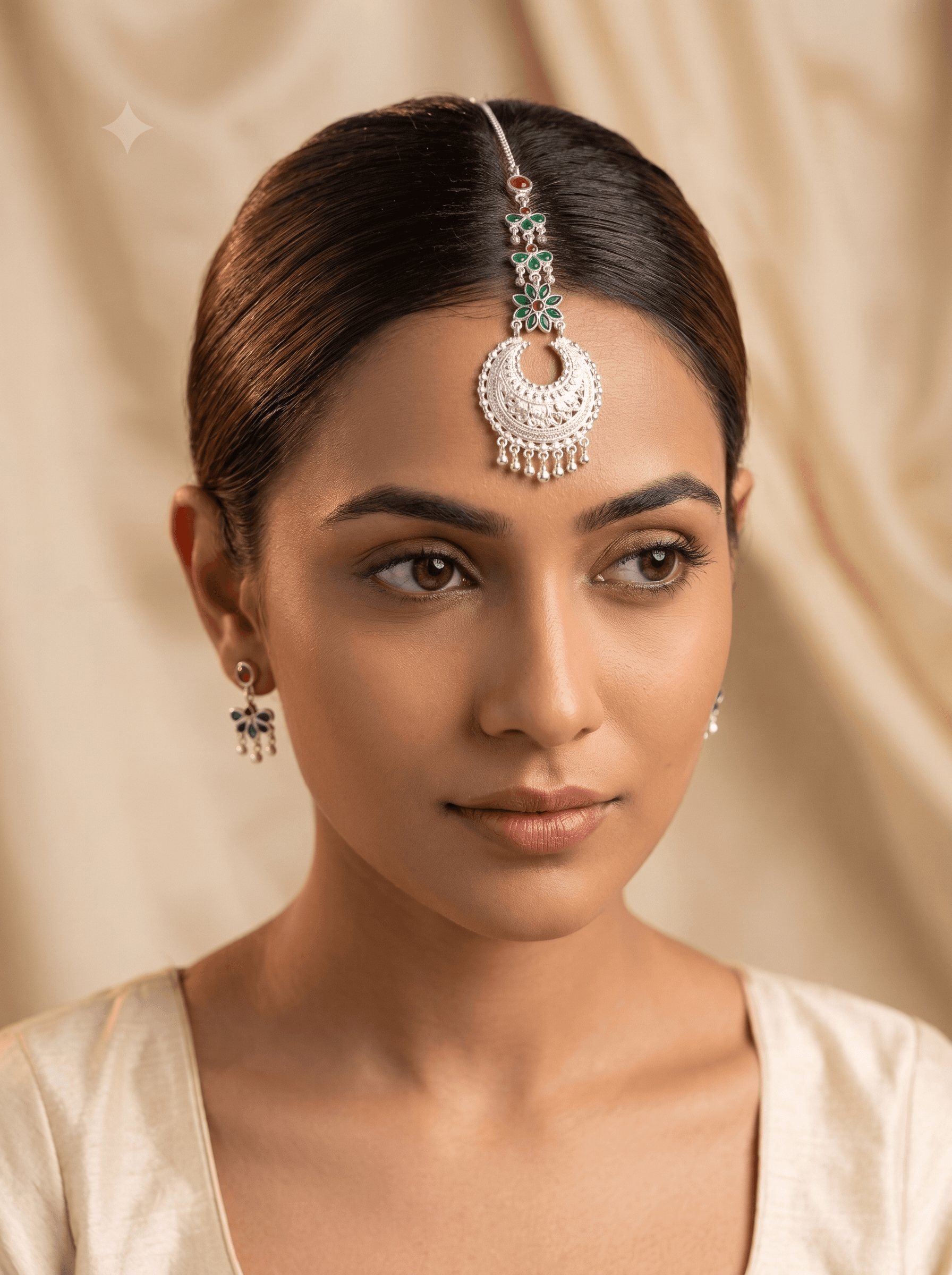 Kumaoni Phool Maangtika in 925 sterling silver, view 2