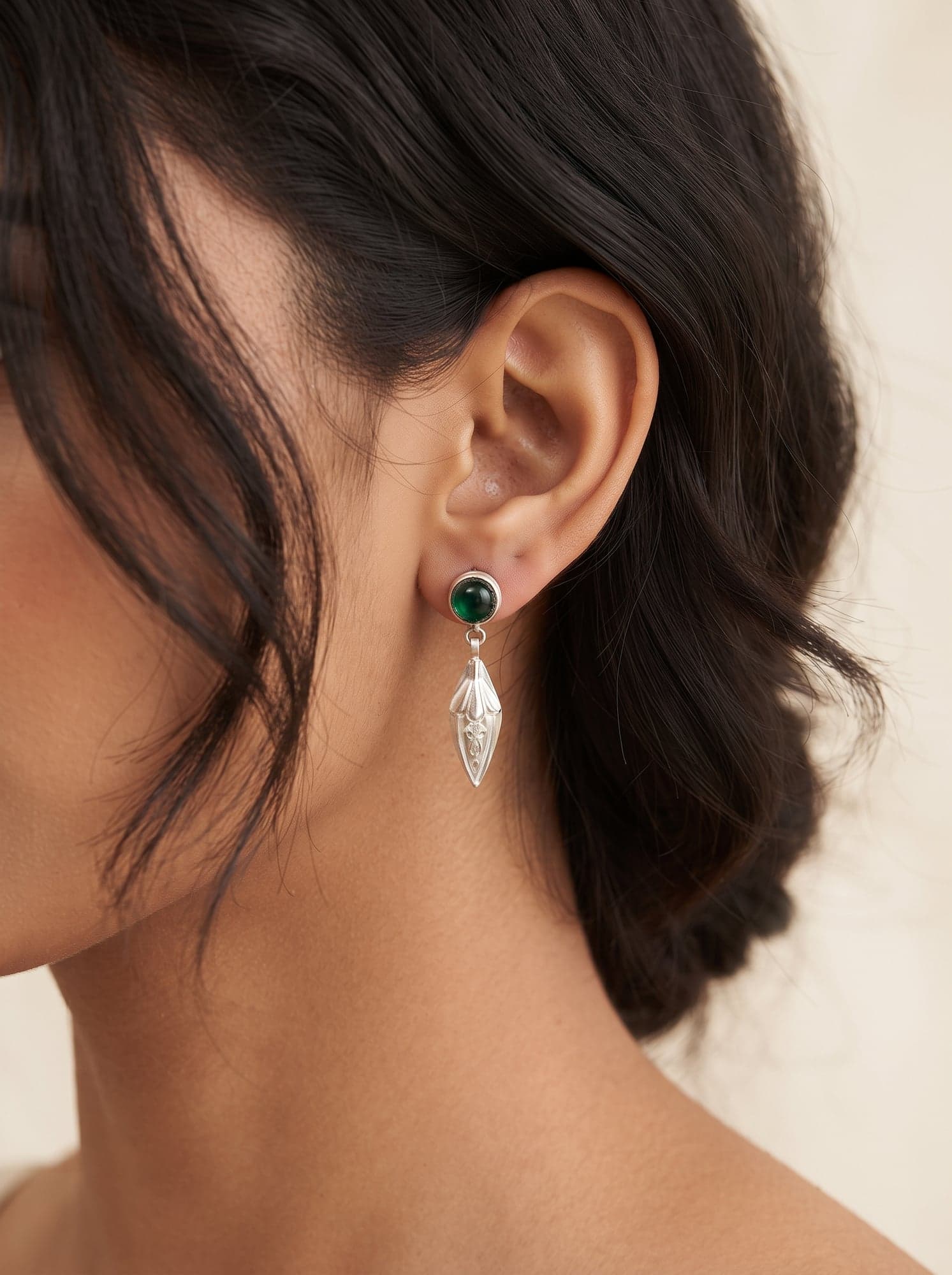 Kumaoni Panna Boond Tops in 925 sterling silver, view 2