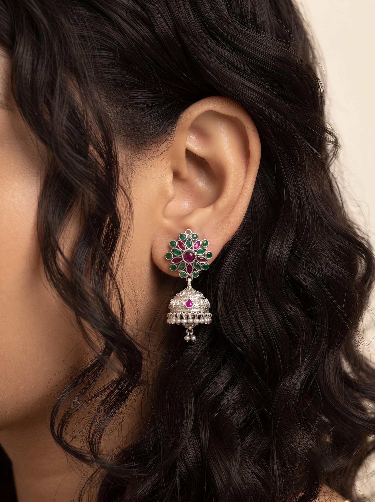 Kumaoni Harit Tara Jhumka in 925 sterling silver, view 2