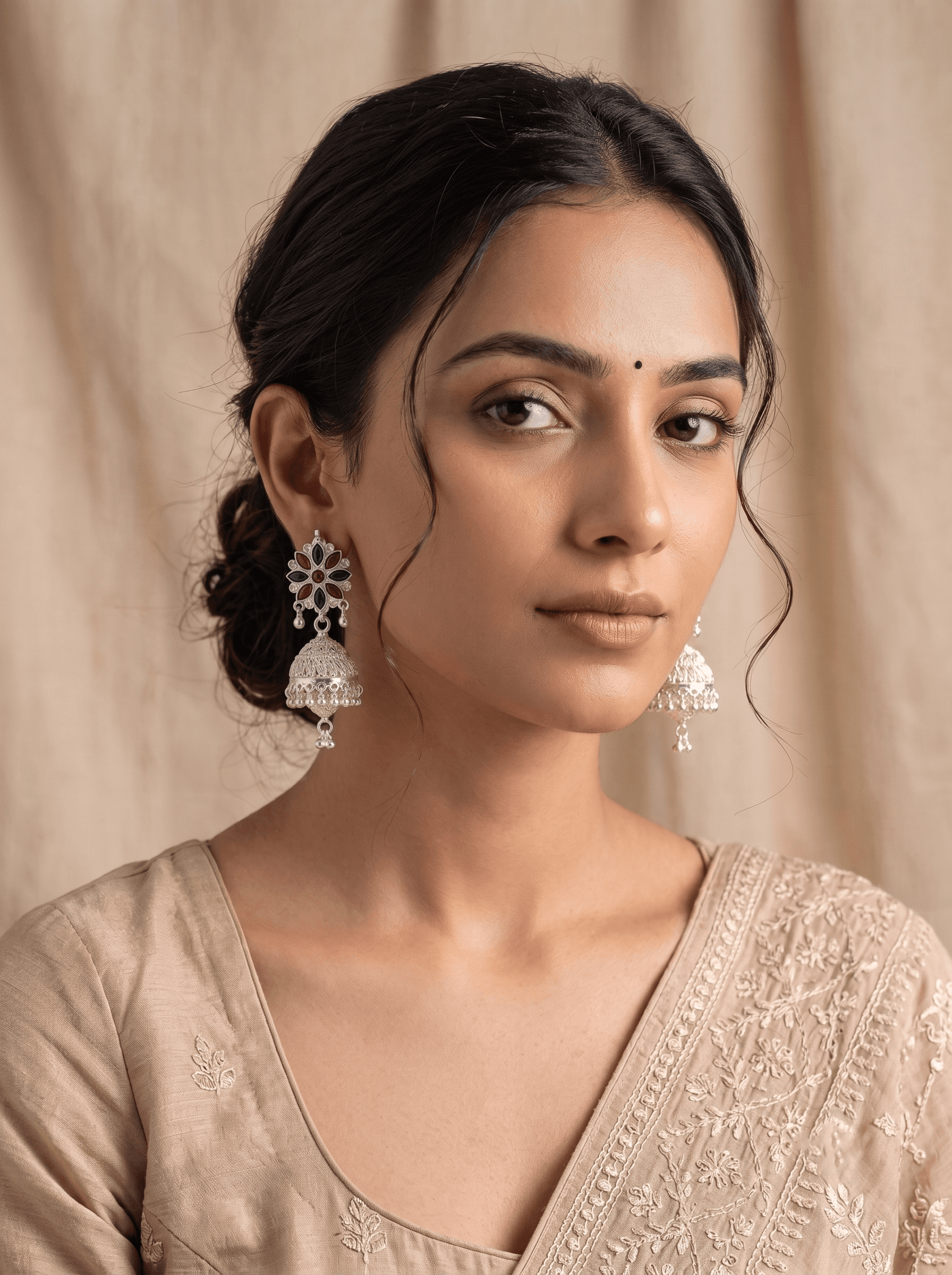 Kumaoni Phool Jhumka in 925 sterling silver, view 2