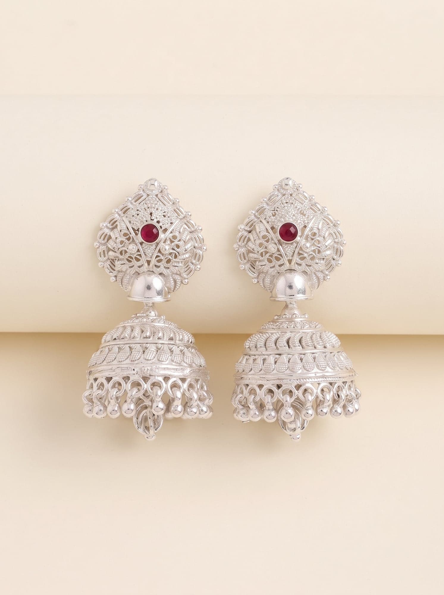 Kumaoni Laal Ratna Jhumka in 925 sterling silver