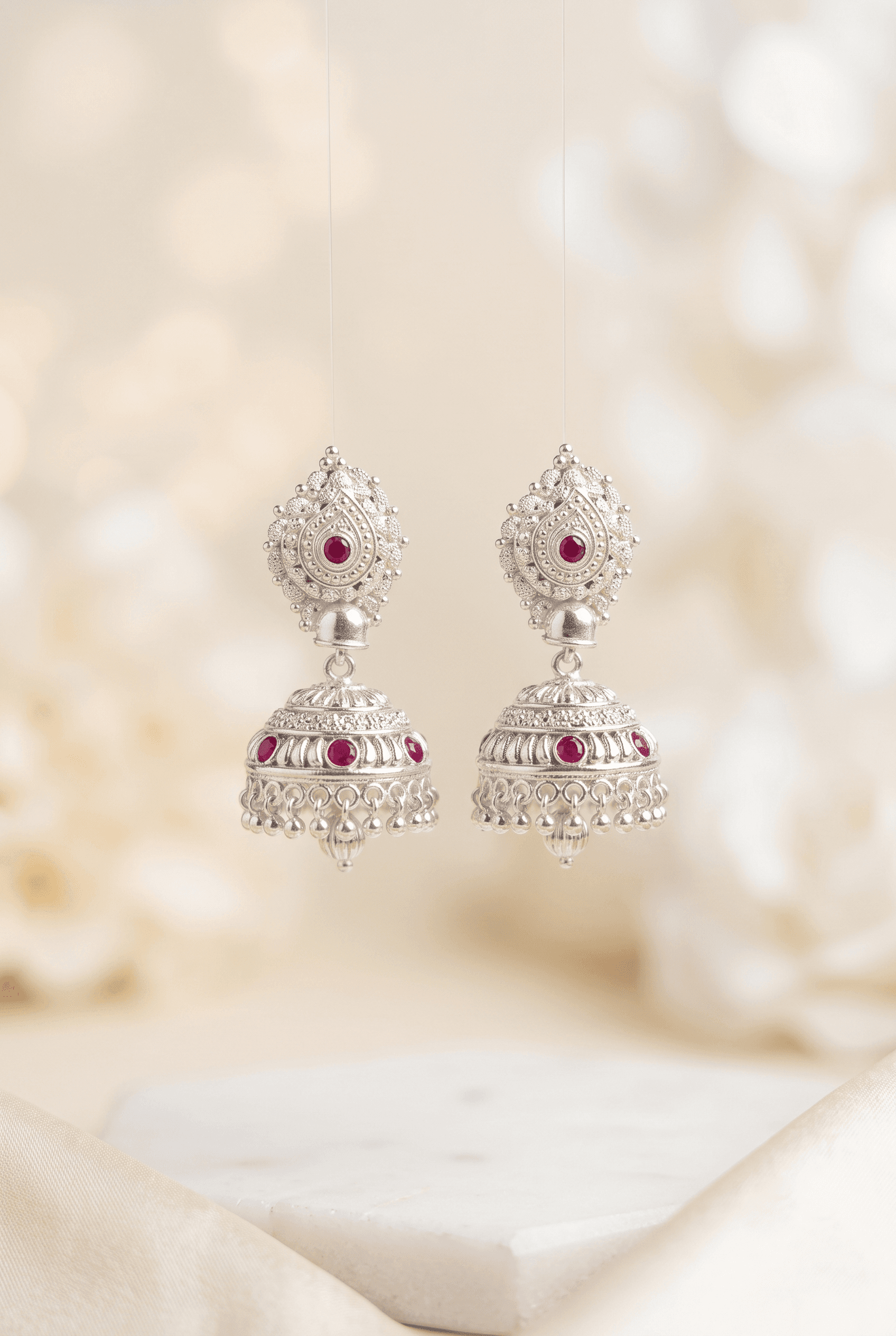 Kumaoni Laal Jhumka in 925 sterling silver