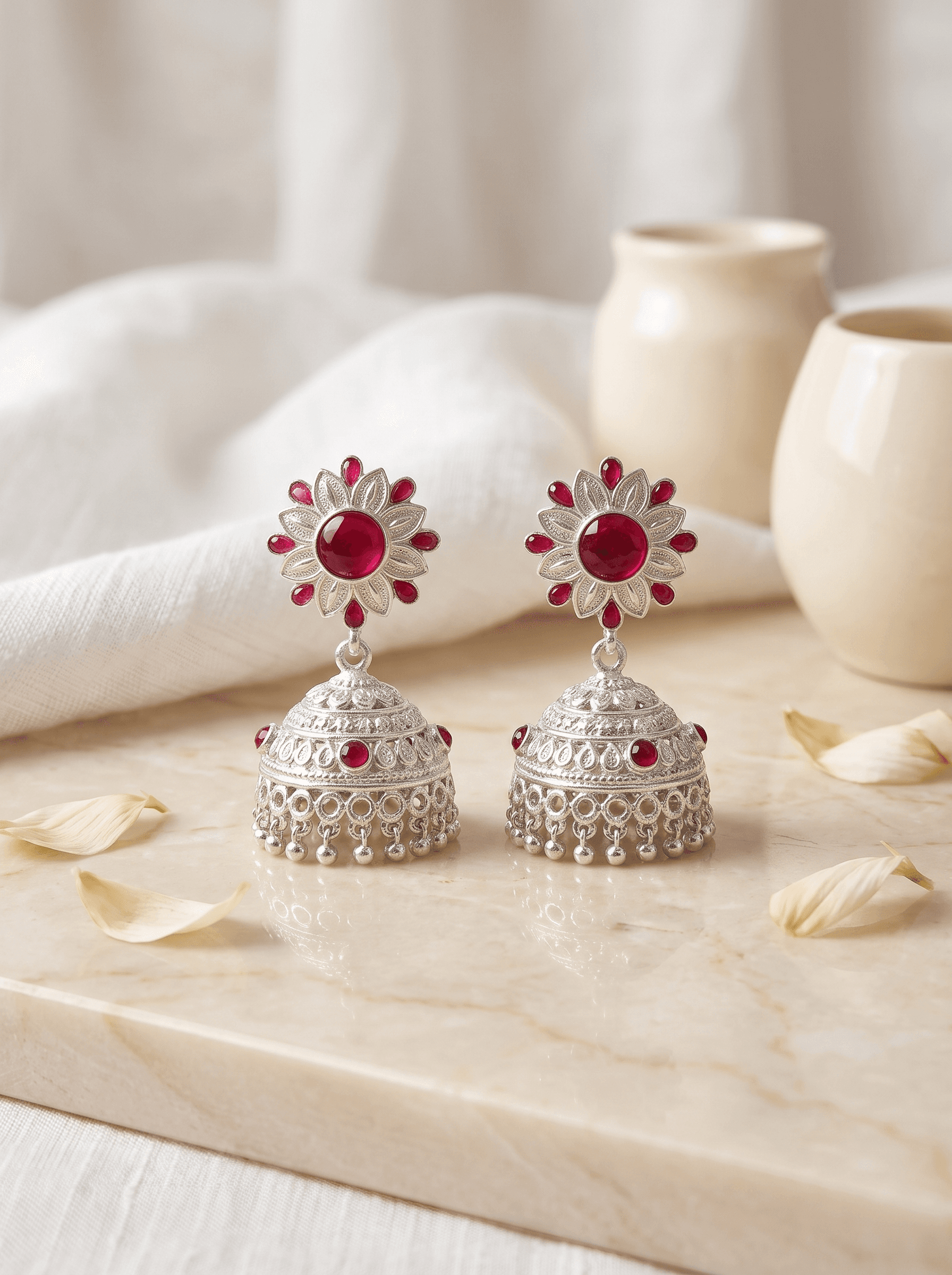 Kumaoni Gulabi Jhumka in 925 sterling silver